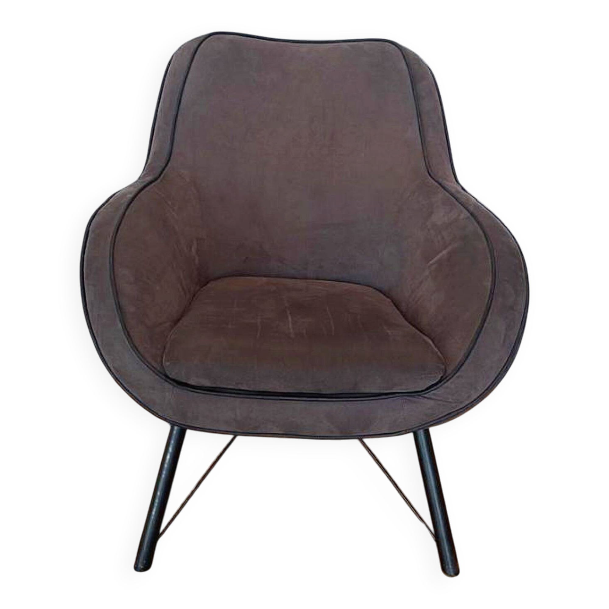 Pair of Joe PMP furniture armchairs in anthracite grey fabric.