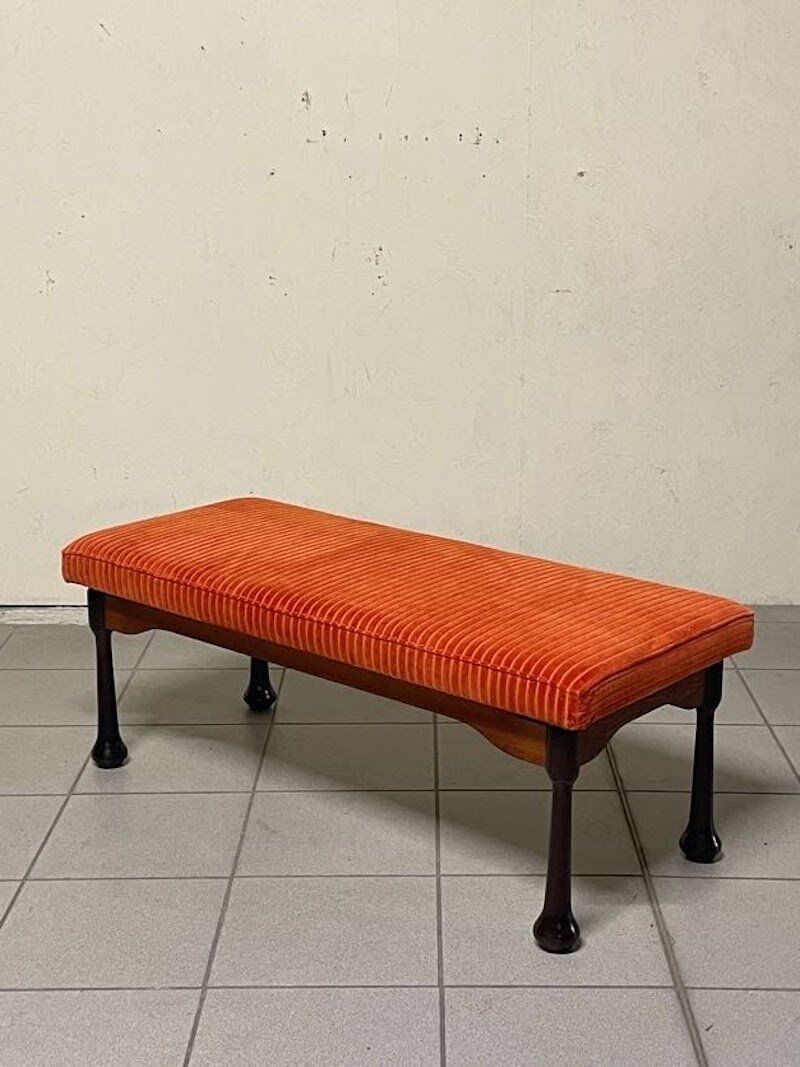 Panca in legno colorato e velluto a coste, anni '60