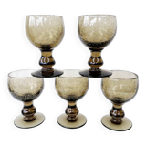 5 Medium Glasses on Vintage Smoked Bubble Base Biot H 11.5cm