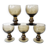5 verres sur pied vintage fumés bullés Biot
