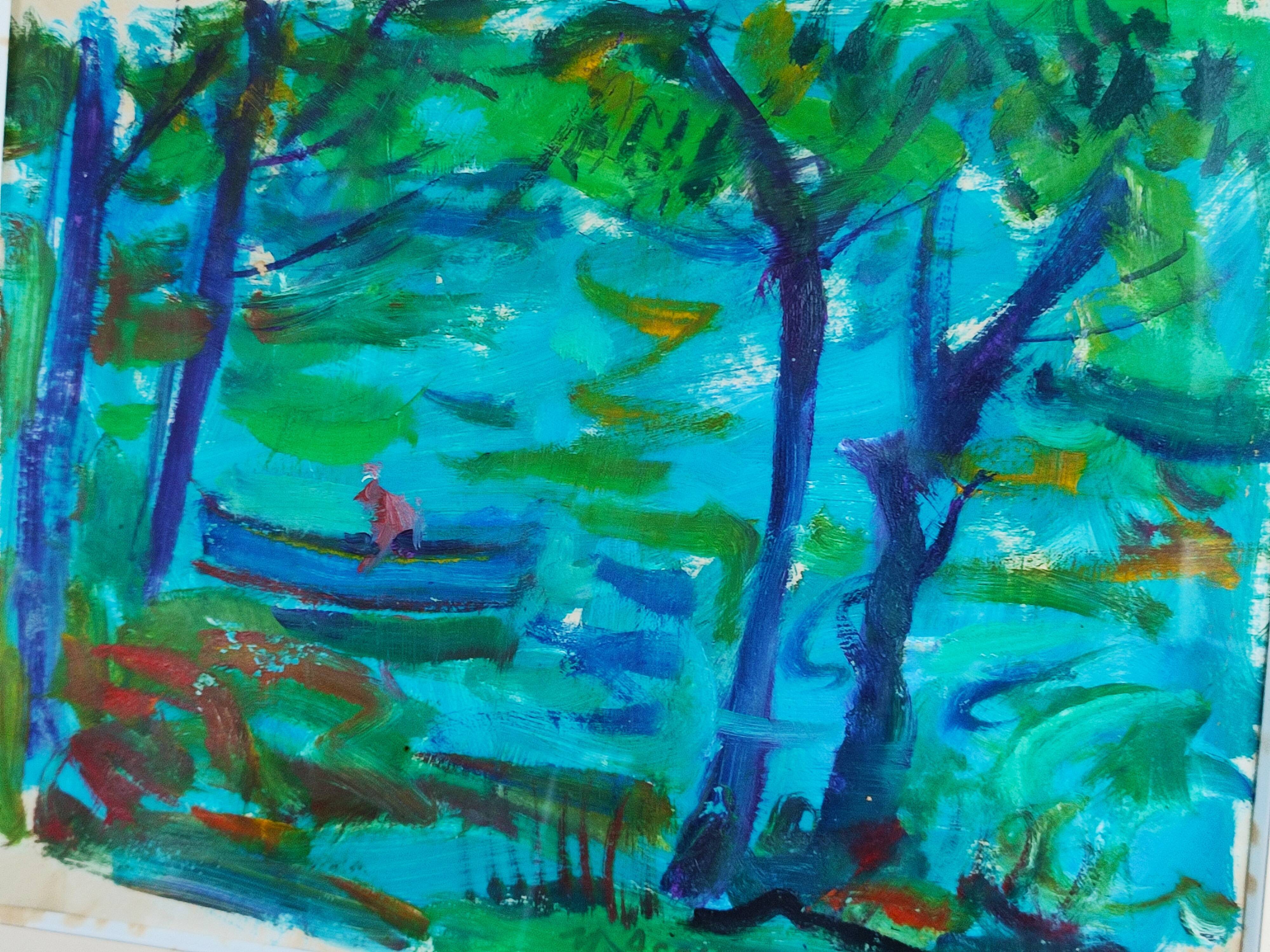 Landscape boat on the pond of max agostini (1914-1997)