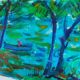 Landscape boat on the pond of max agostini (1914-1997)