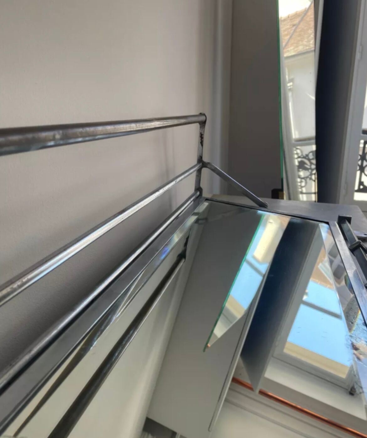 Vintage coat rack, beveled mirror and chrome, art deco