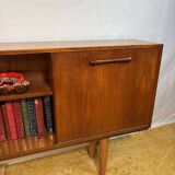 Buffet/bibliothèque mince en teck style rétro vintage milieu du siècle, abattant style cocktail, années 1960