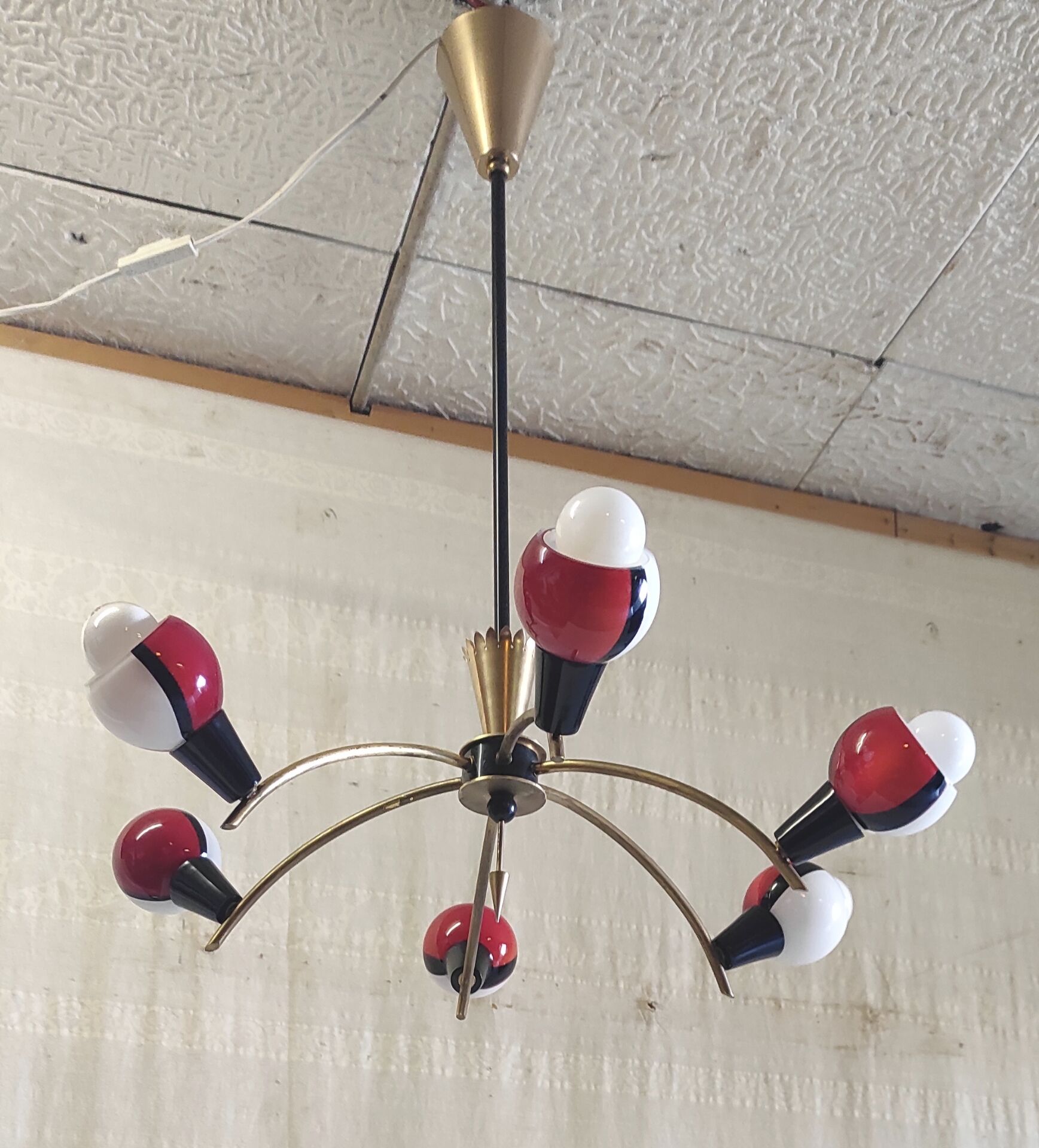 Chandelier with 6 lights in Stilnovo style and Murano glass - 1950s
