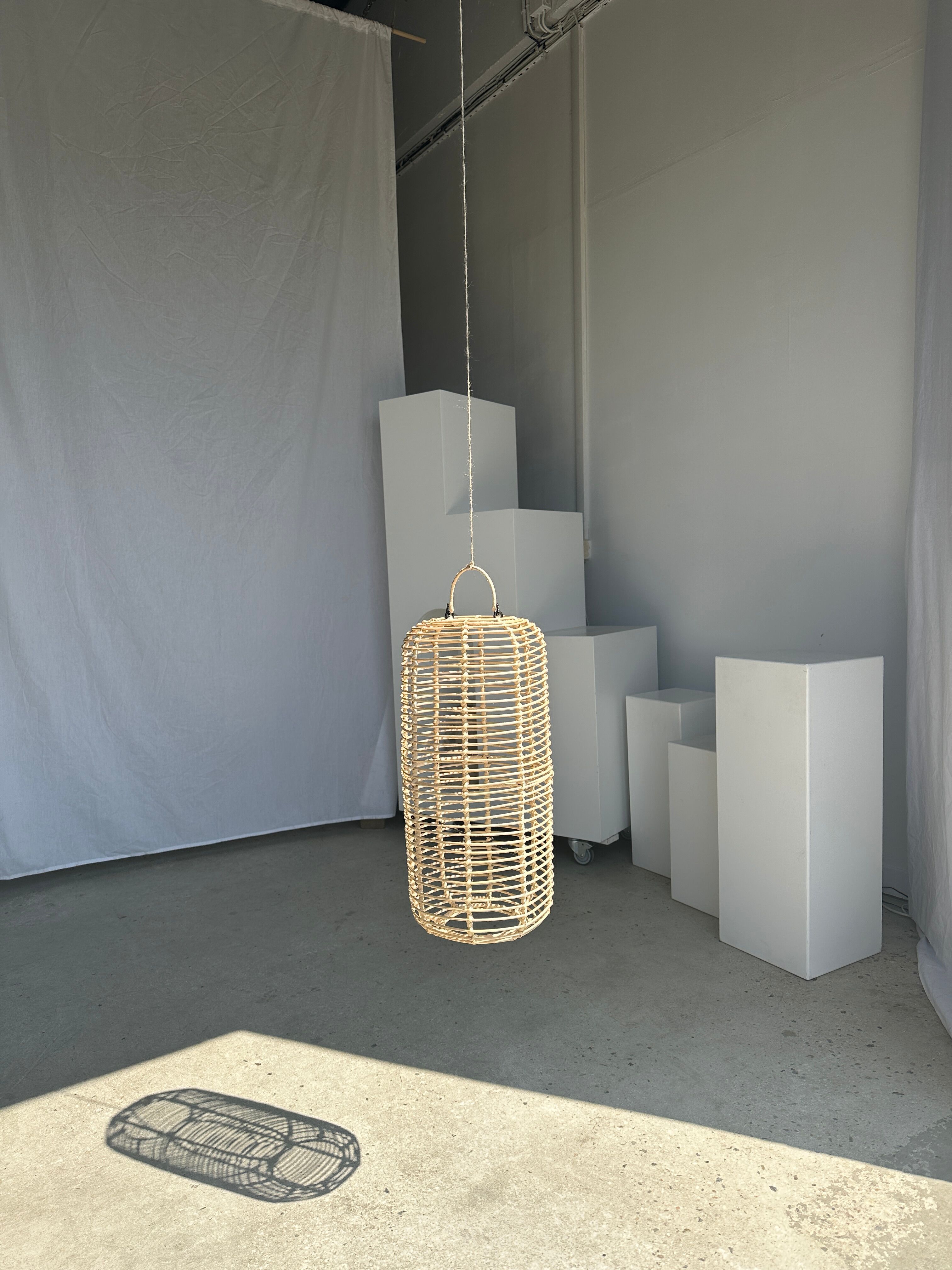 Large lantern-shaped rattan pendant lamp H50 D24