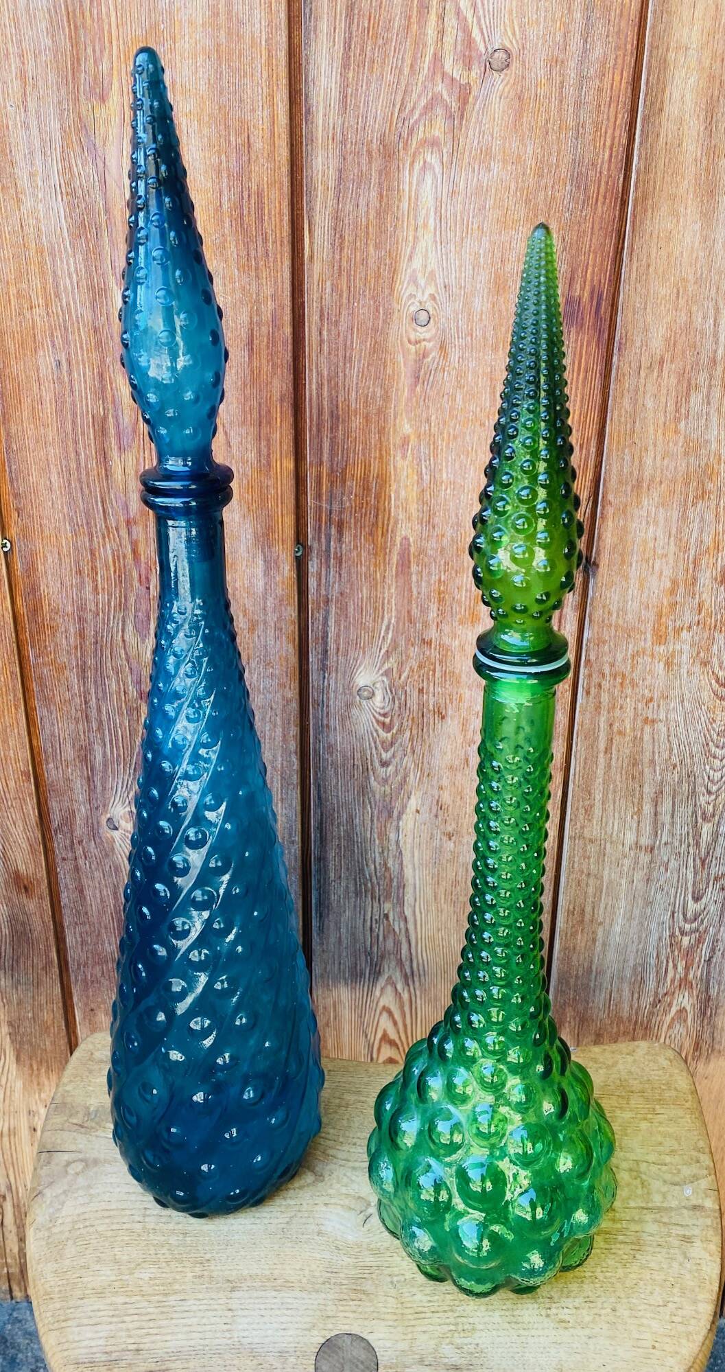 Italian carafe Empoli in green bubbled glass from the 1970s.