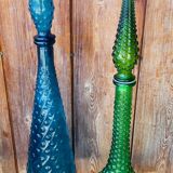 Italian carafe Empoli in green bubbled glass from the 1970s.