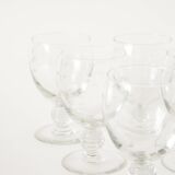 Set of 6 large wine glasses with intricately carved stems, in engraved crystal, Art Nouveau