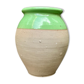 Pot en grès émaillé beige et vert arsenic