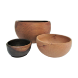 Three bowls solid wood turned patinated vintage
