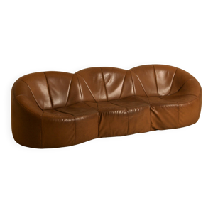 Canapé 3 places ''Pumpkin'' en cuir marron patiné par Pierre Paulin pour Arti