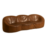 "Pumpkin" 3-seater canapé in patinated brown leather by Pierre Paulin for Arti.