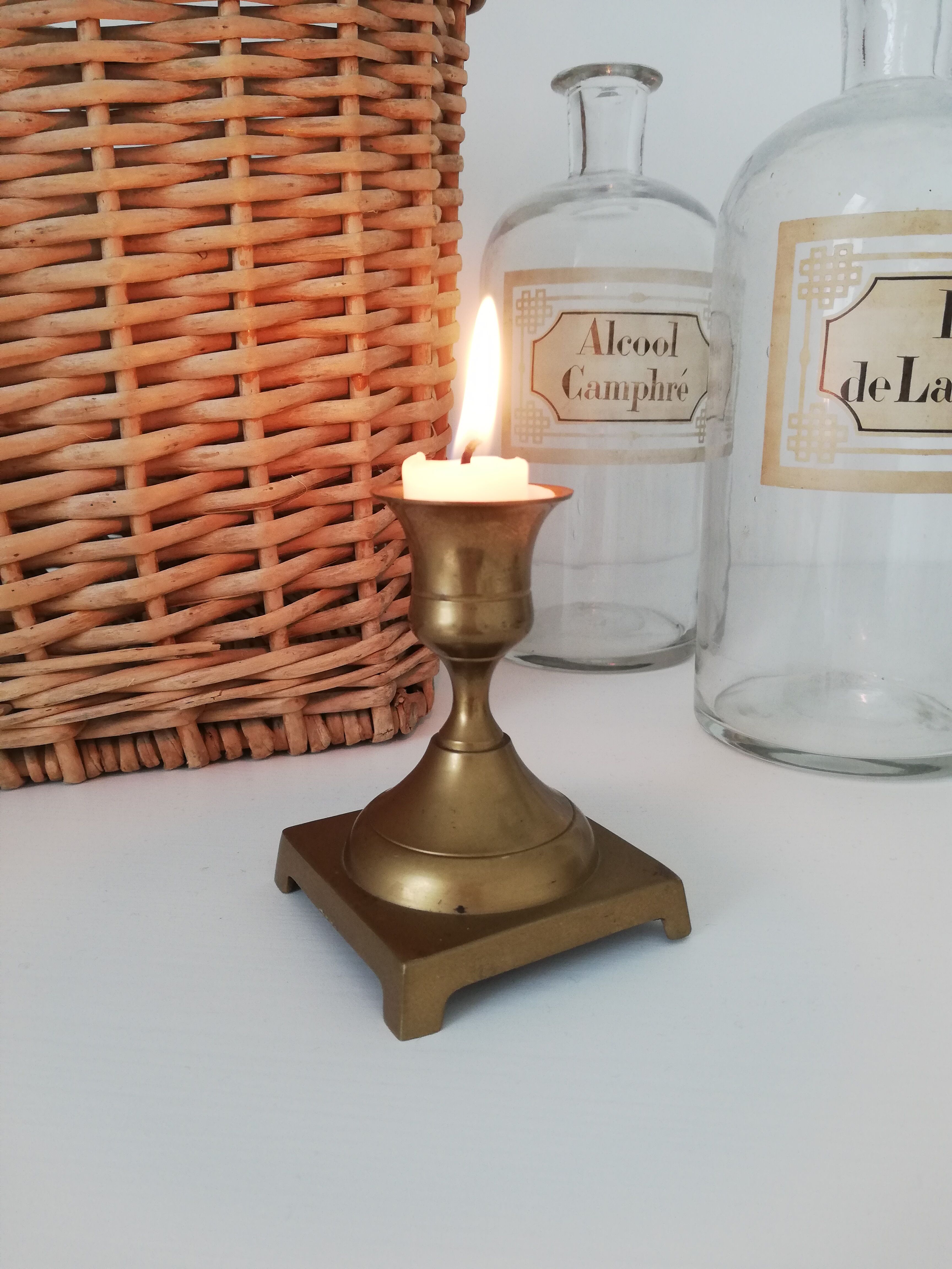 Vintage brass candle holder square base