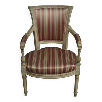 Directoire cabriolet armchair in grey rechampi, first part of the 19th century