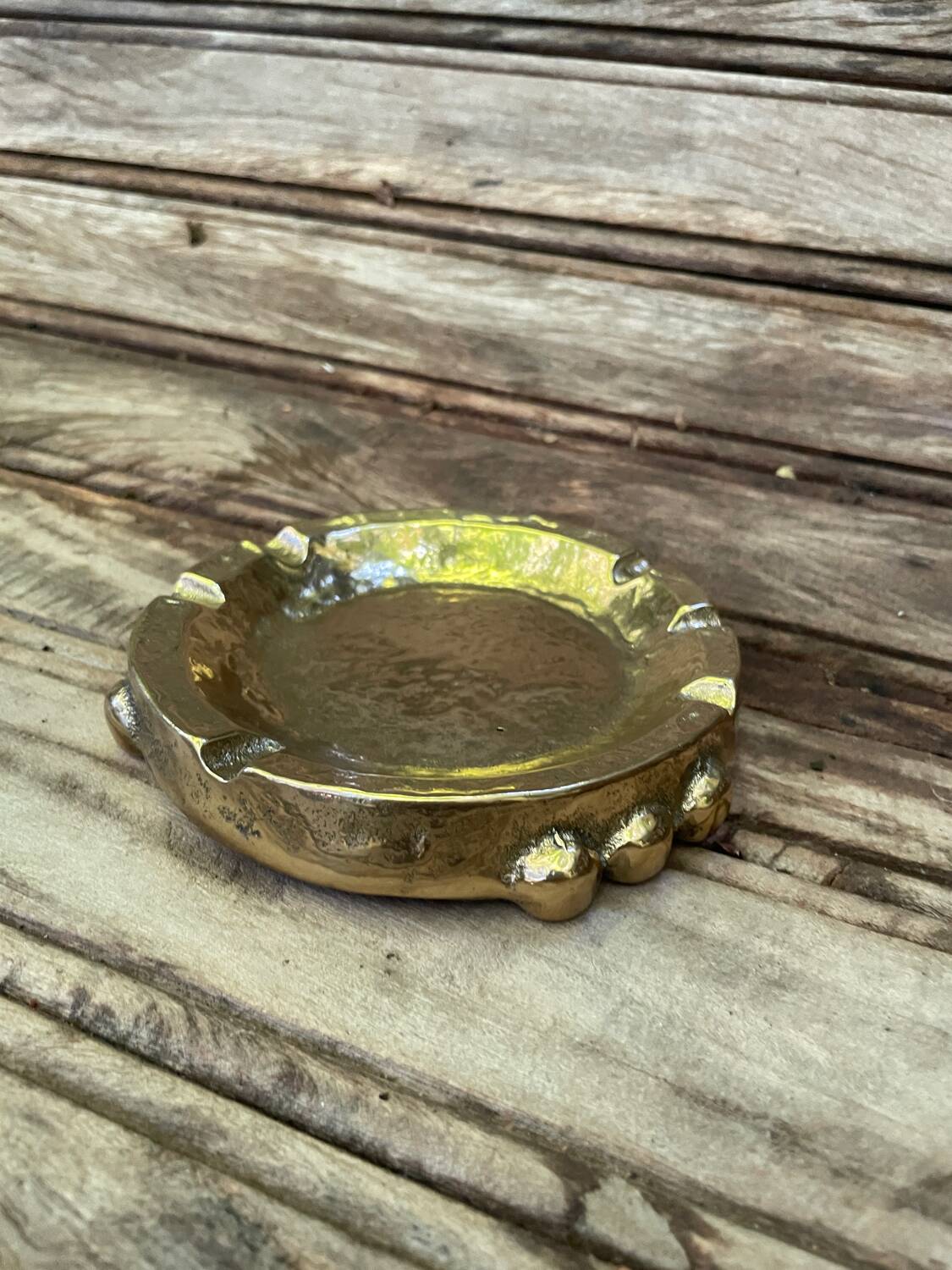 Italian Brutalist Brass Ashtray by Tonini