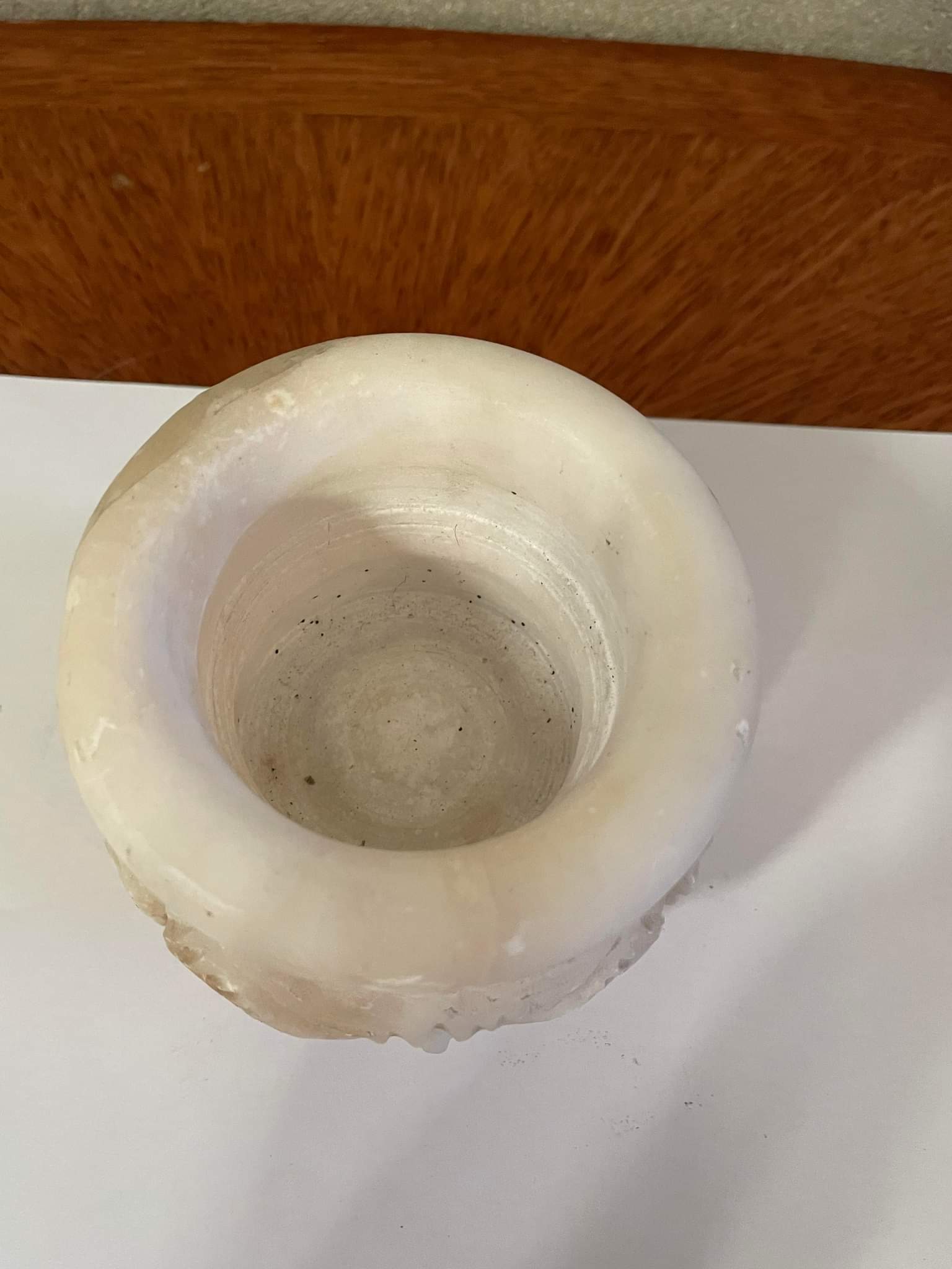 Pot or candle holder in vintage alabaster carved face
