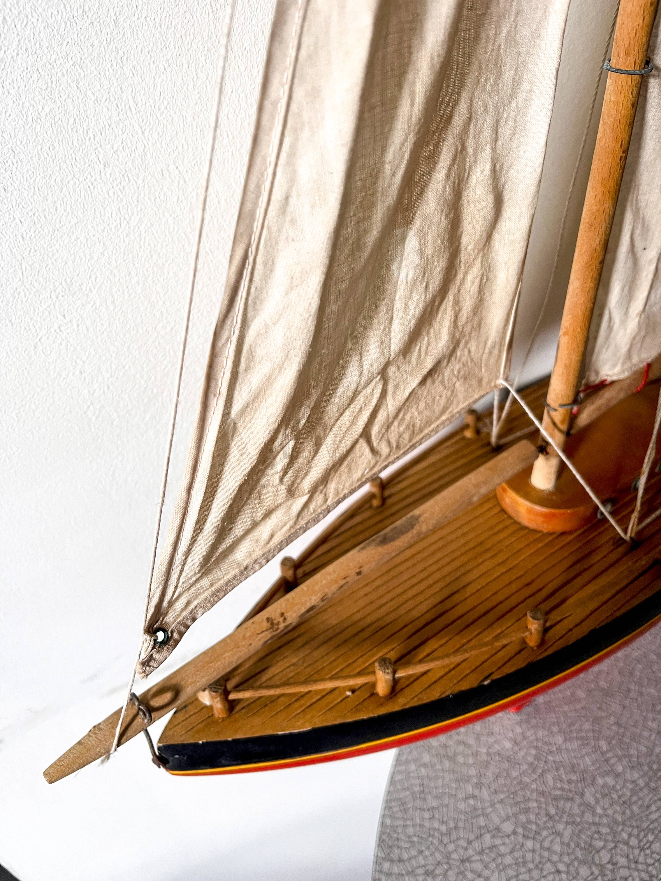 Large wooden basin sailing boat, brand Tirot, navigable antique toy.