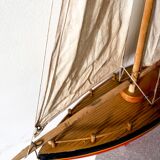 Large wooden basin sailing boat, brand Tirot, navigable antique toy.