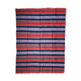 Traditional rustic red wool rug with stylized design and stripes, authentic hand-woven 160x230cm