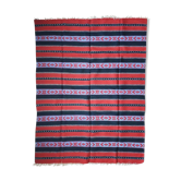 Traditional rustic red wool rug with stylized design and stripes, authentic hand-woven 160x230cm