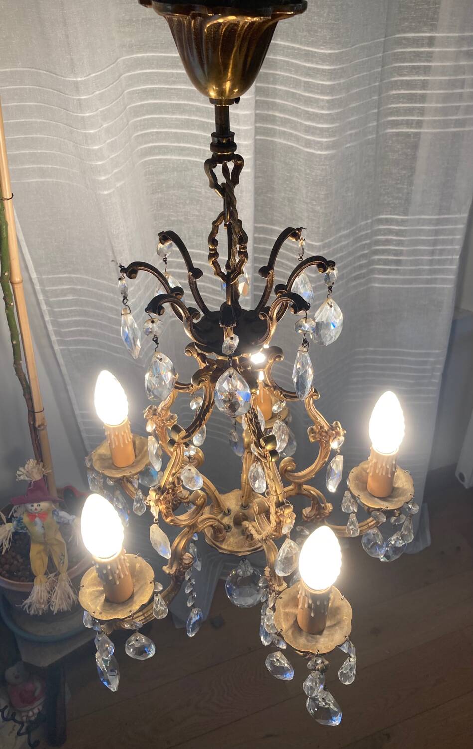 20th century gilded bronze cage chandelier with tassels