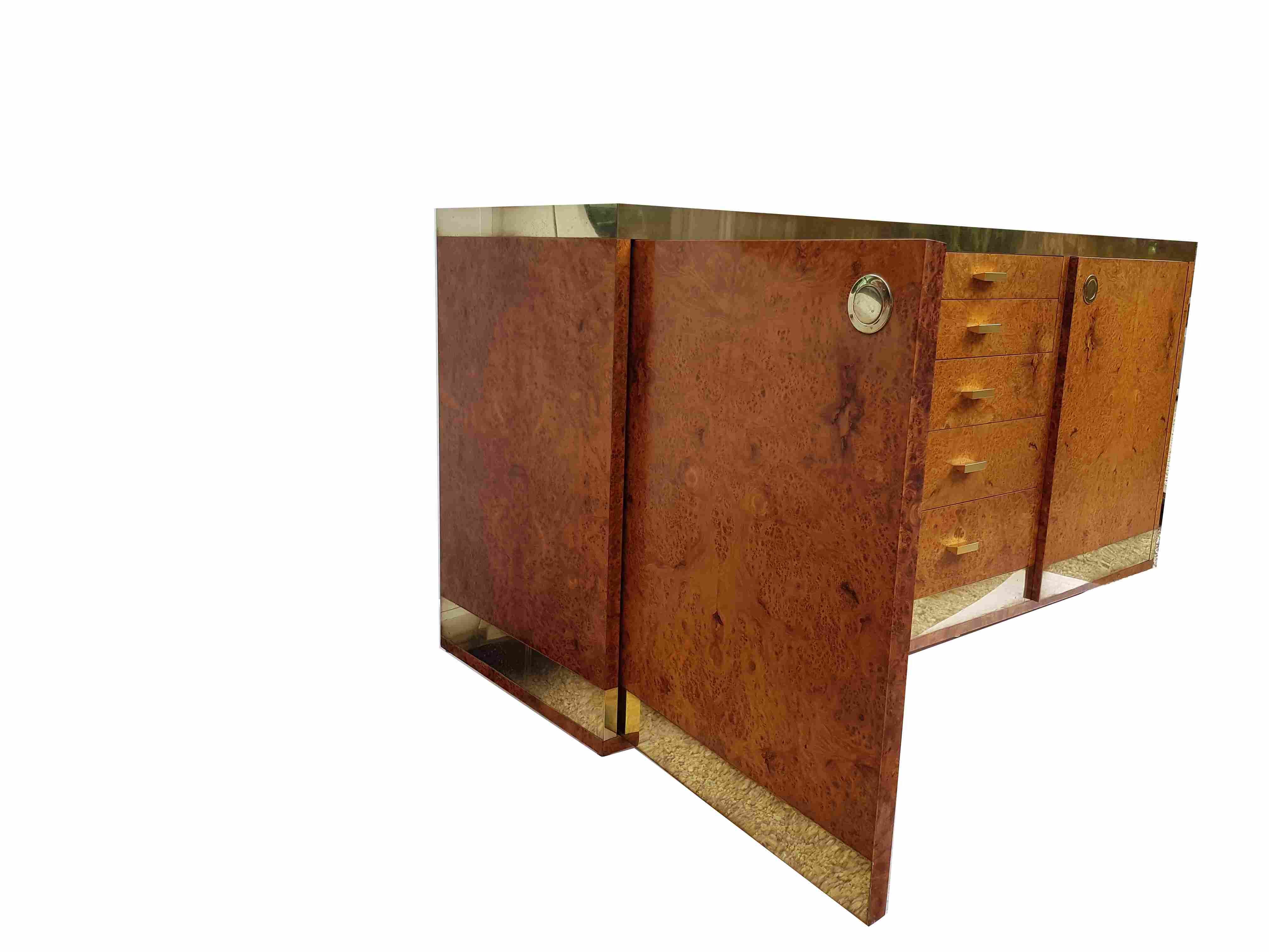 Sideboard in elm and brass burr Willy Rizzo