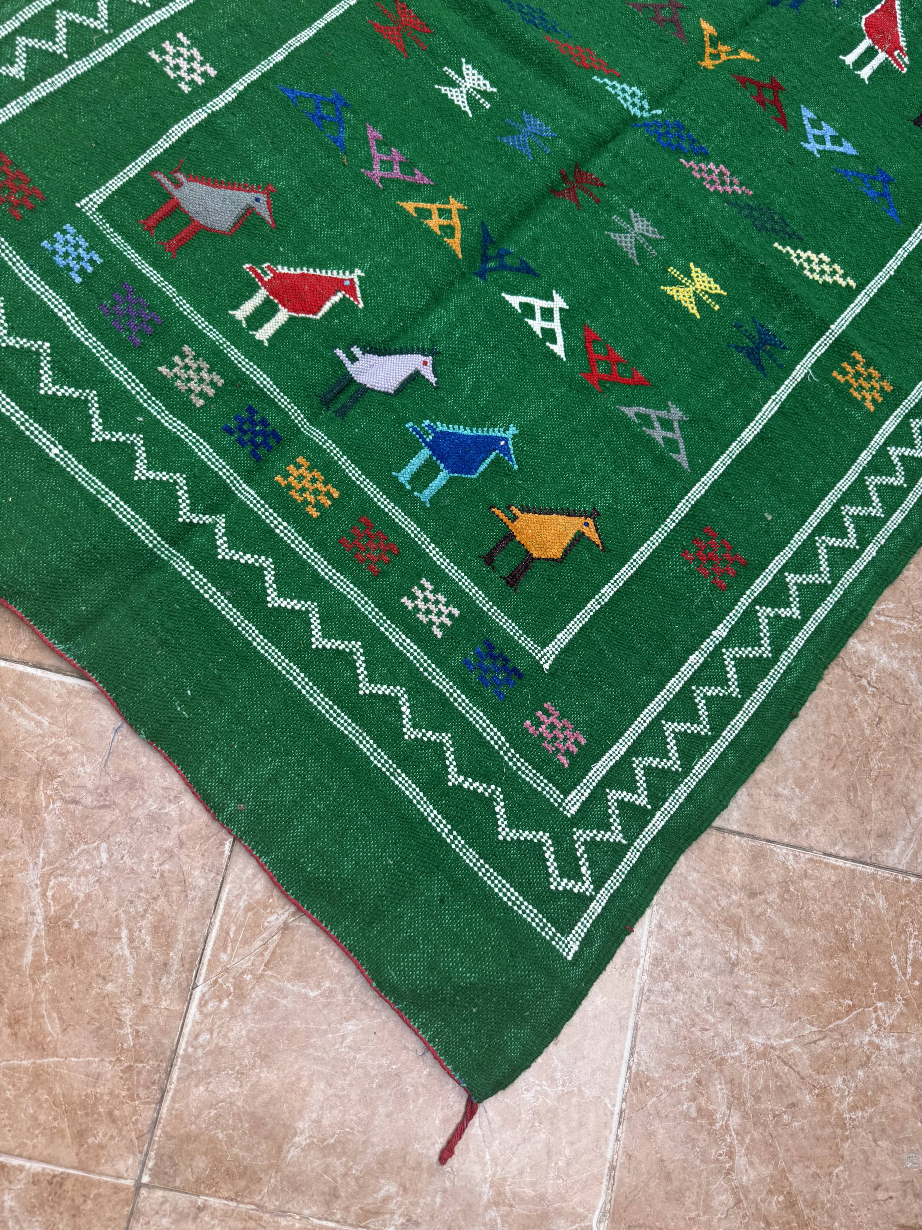 Handwoven Berber Kilim rug: Small Moroccan tribal accent rug