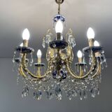 Large Russian chandelier in blue ceramic and crystal pendants, mid-20th century