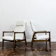 Pair of white boucle gfm 64 high back armchairs by edmund homa, 1960s