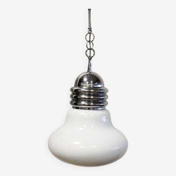 Vintage opaline & chrome bulb chandelier 1960s