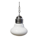 Vintage opaline & chrome bulb chandelier 1960s
