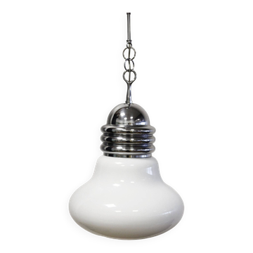 Lustre ampoule vintage opaline & chrome 1960s
