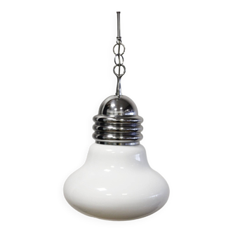 Lustre ampoule vintage opaline & chrome 1960s