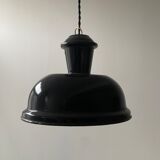 Old oval enamelled industrial hanging lamp
