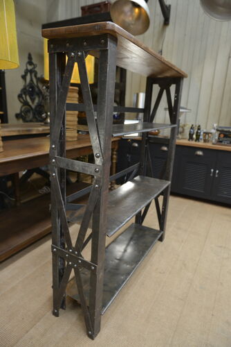 Industrial riveted metal shelf with 4 trays 1920