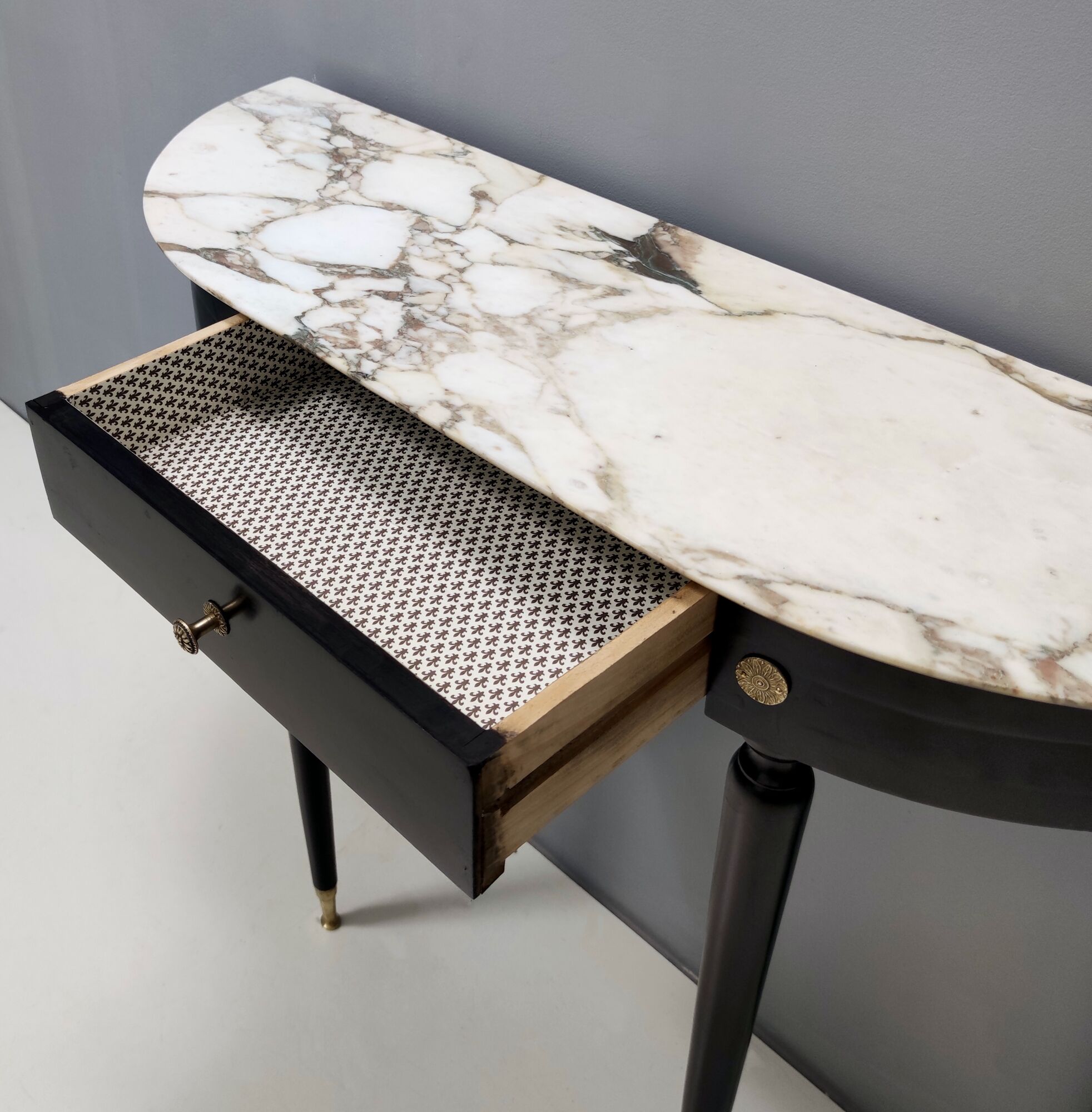 Midcentury Walnut and Carrara Marble Console Table Ascribable to Paolo Buffa