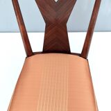 Set of Six Walnut Dining Chairs with Orange Fabric in the Style of Parisi