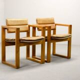 Set of Camel Leather Cubic Pinewood Side Chairs by Ate van Apeldoorn 1970s