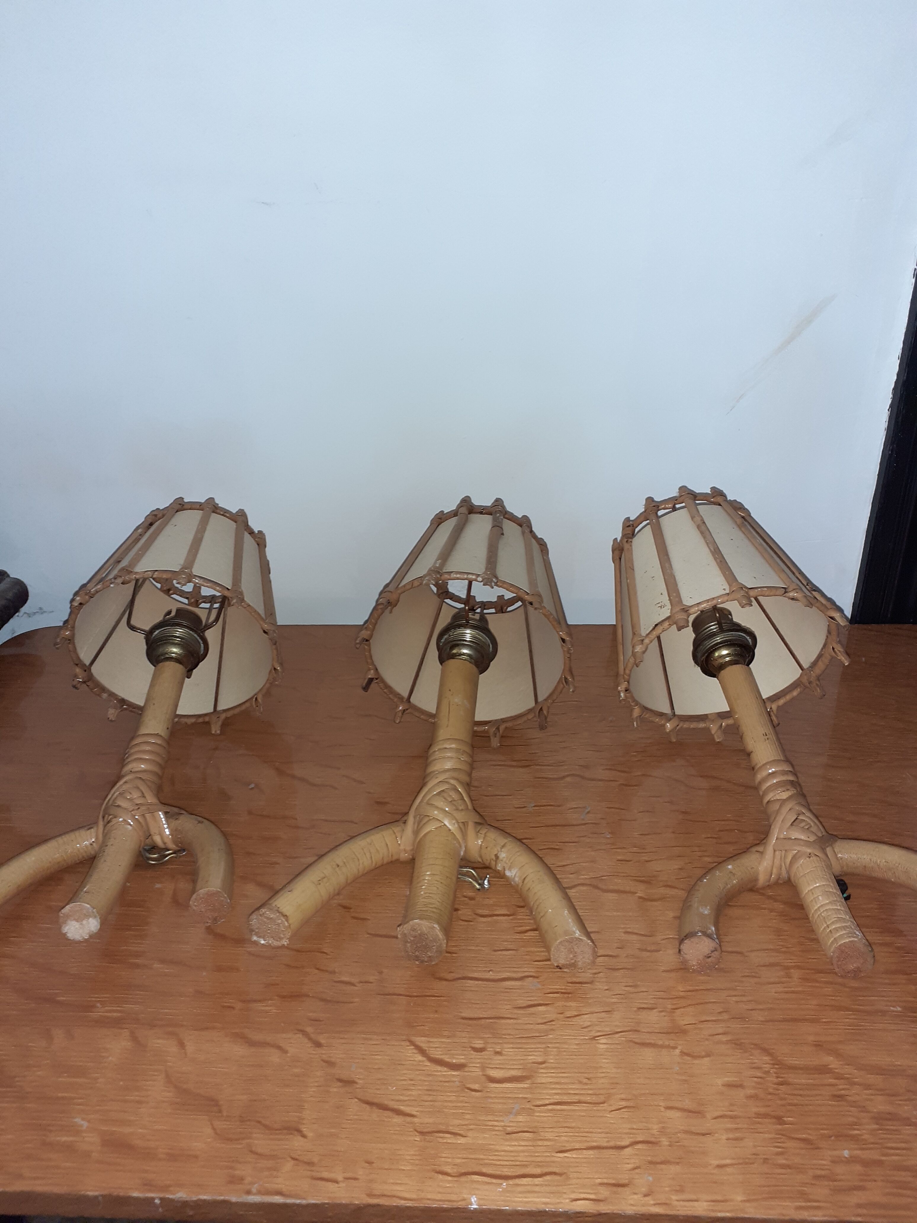 3 rattan sconces 50s
