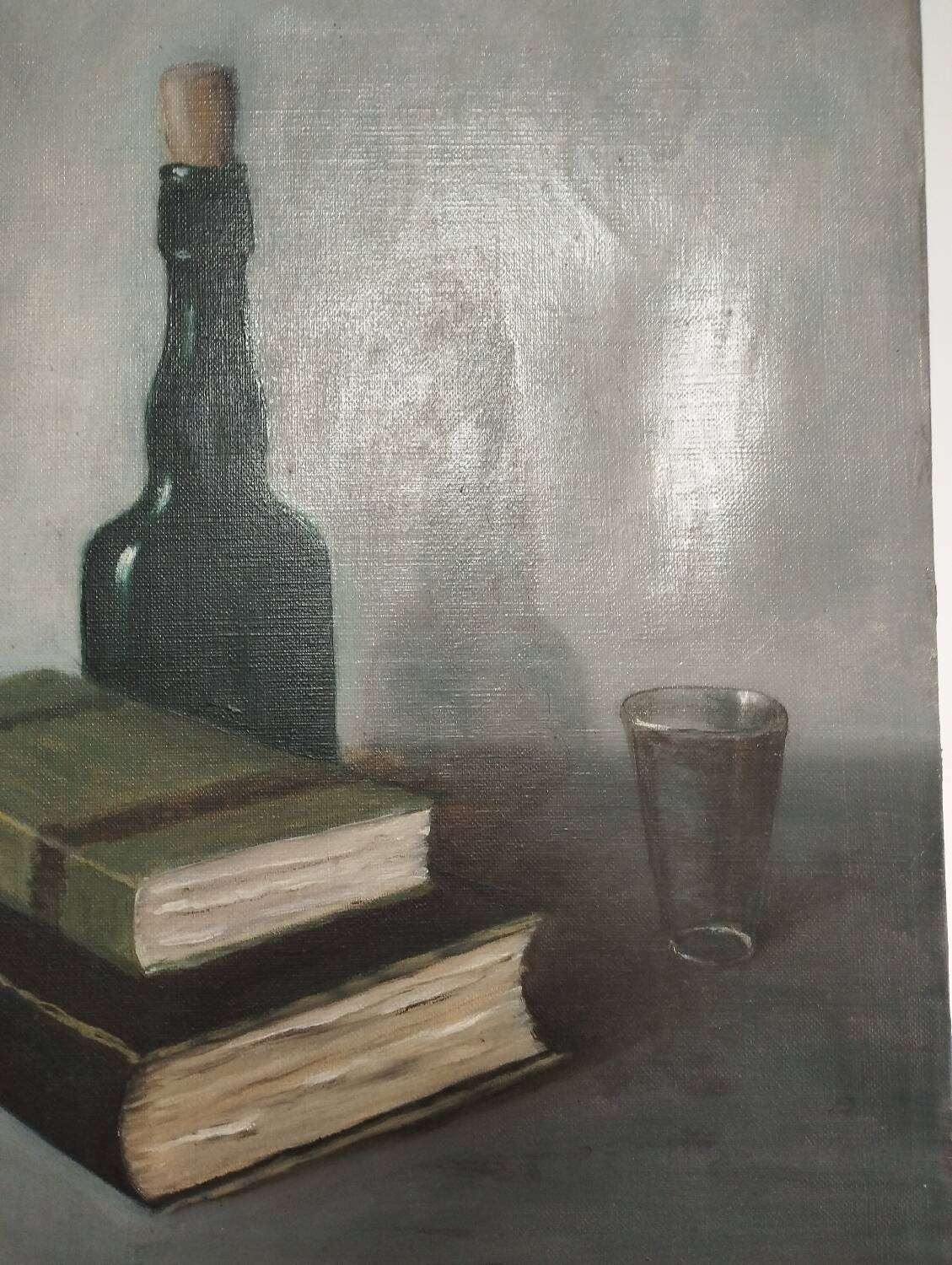 Still life canvas with bottle