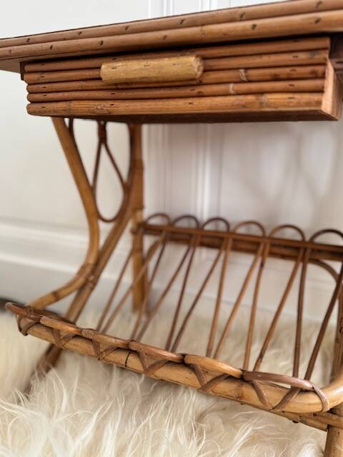 vintage rattan bedside table