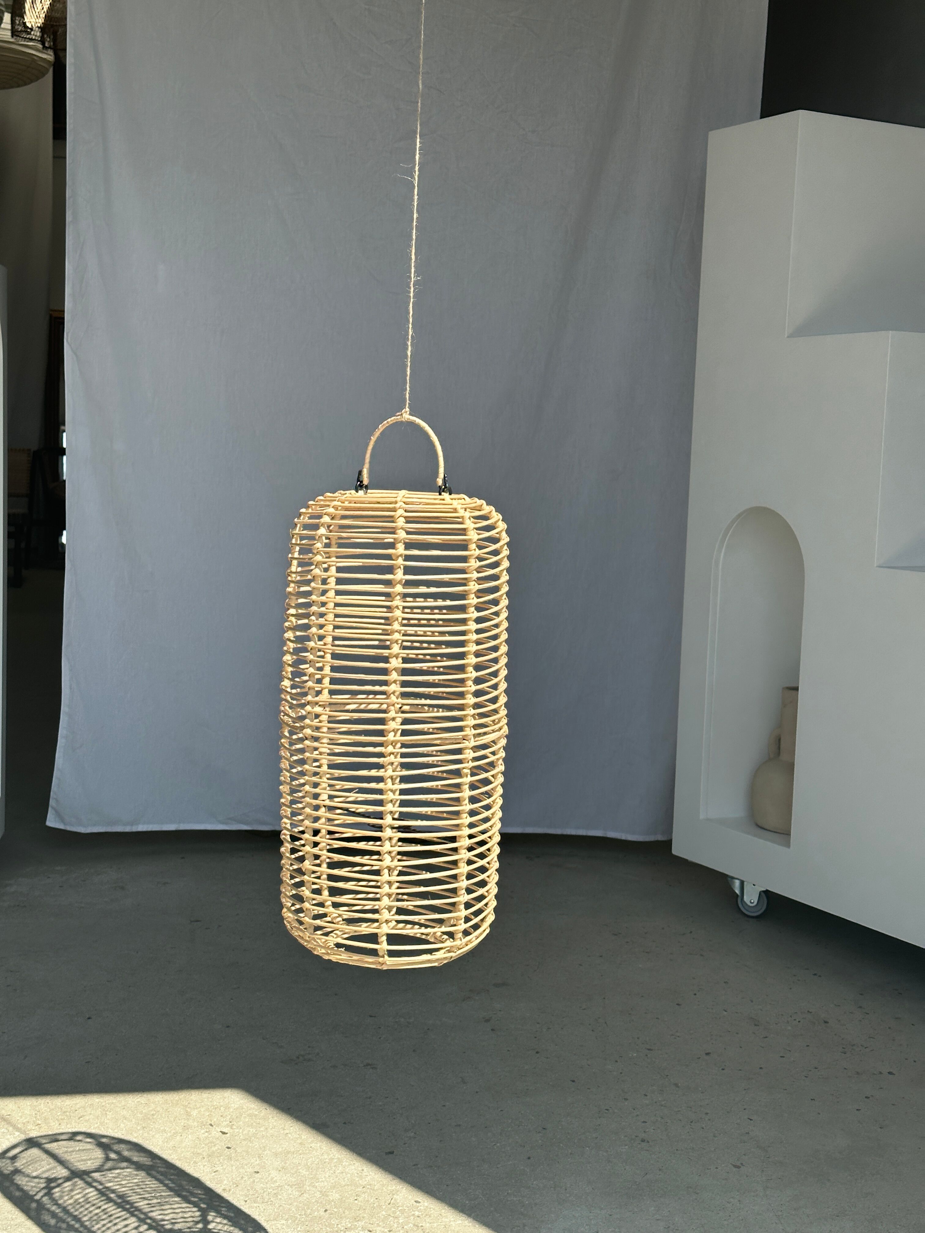 Large lantern-shaped rattan pendant lamp H50 D24