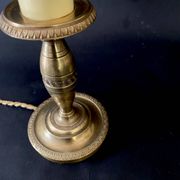 Pair of brass lamps, new 2M fabric cables, paper lampshades