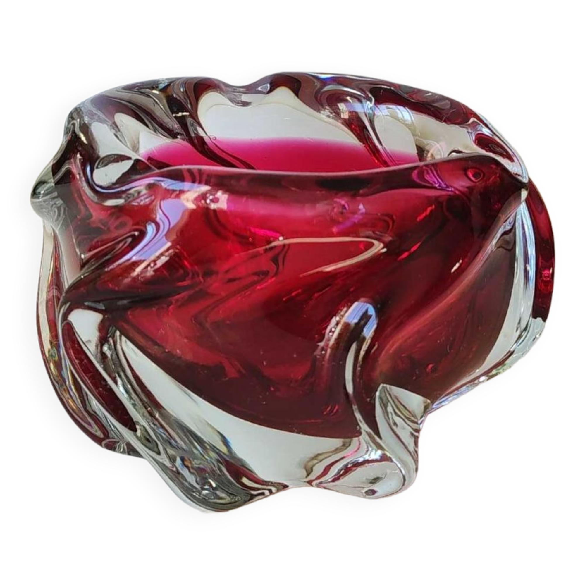 Empty pocket/Ashtray in blown Art glass, Murano. Ruby red, 1960