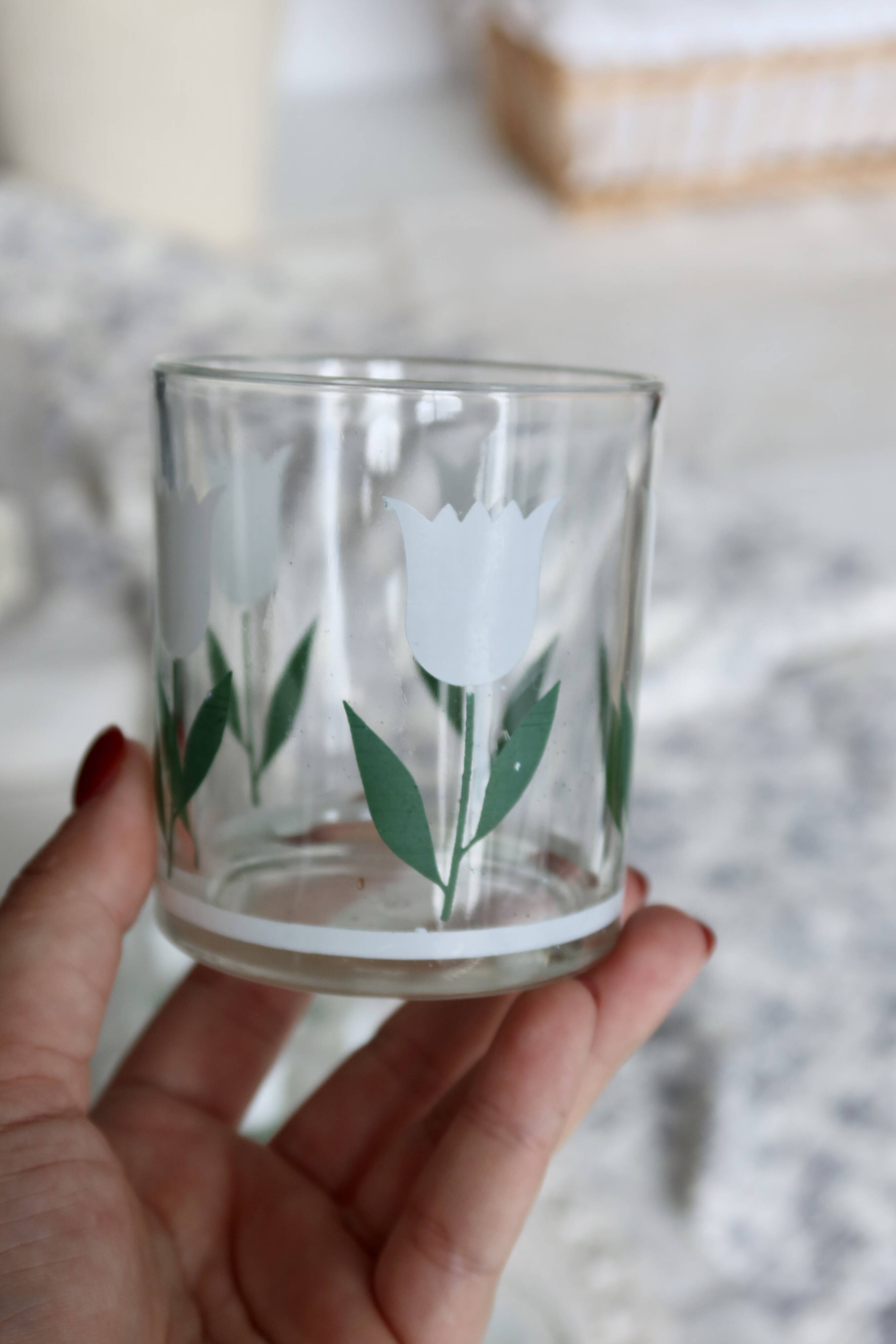 6 verres à eau vintage – Motif tulipe blanche