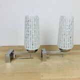 Pair of chrome metal wall lights and opaline tulips from the 70s