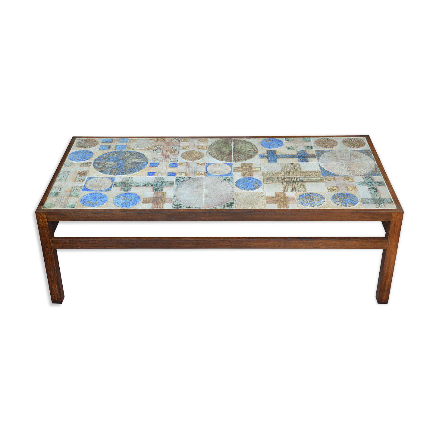 Vintage mid-century Coffee Sofa Table with Tiled Top. Made by Tue Pouslen and Willy Beck.