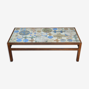 Vintage mid-century Coffee Sofa Table with Tiled Top. Made by Tue Pouslen and Willy Beck.