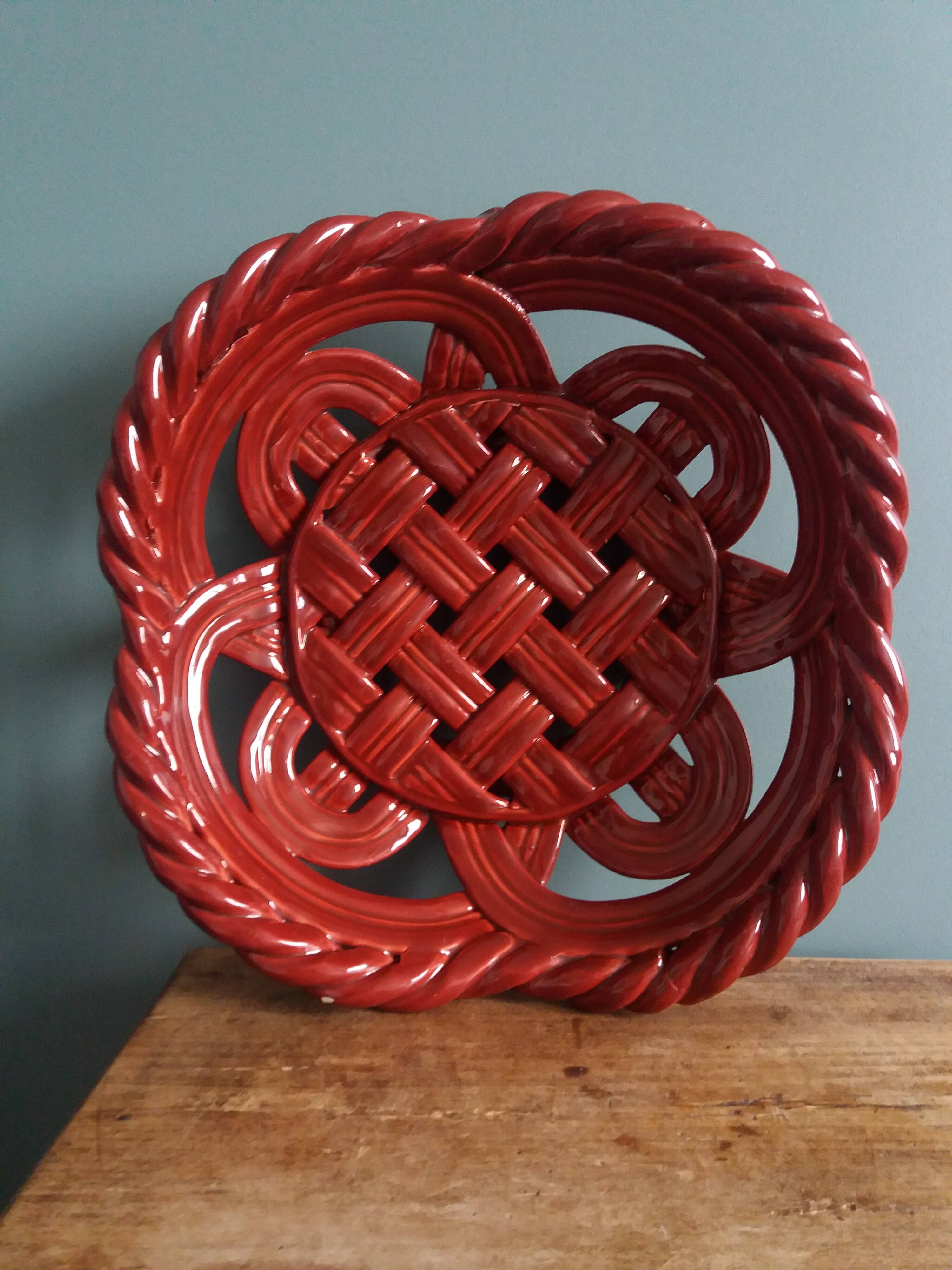Fruit bowl, woven ceramic basket, Vallauris